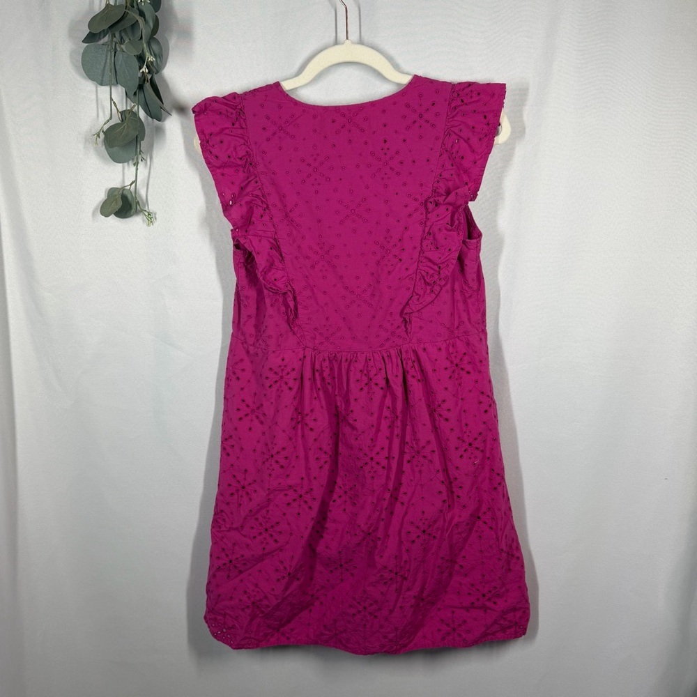 LOFT | Eyelet Flutter Sleeve Dress Magenta Pink Purple Mini Women's Size XS - Picture 8 of 11